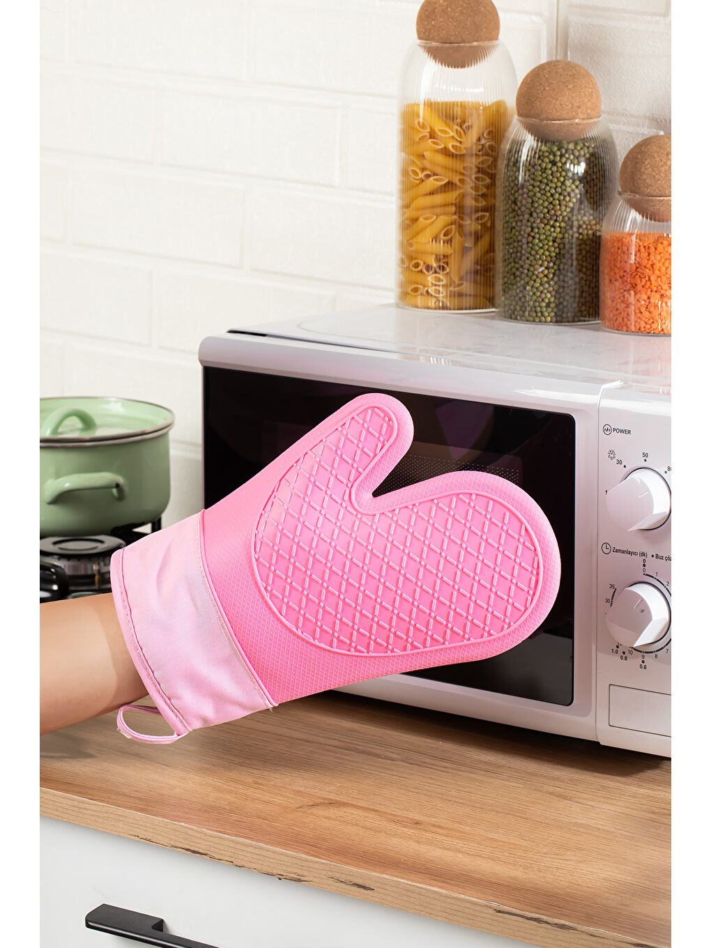 3137-2 Silikon Yanmaz Yapışmaz Fırın Eldiveni Pembe-2