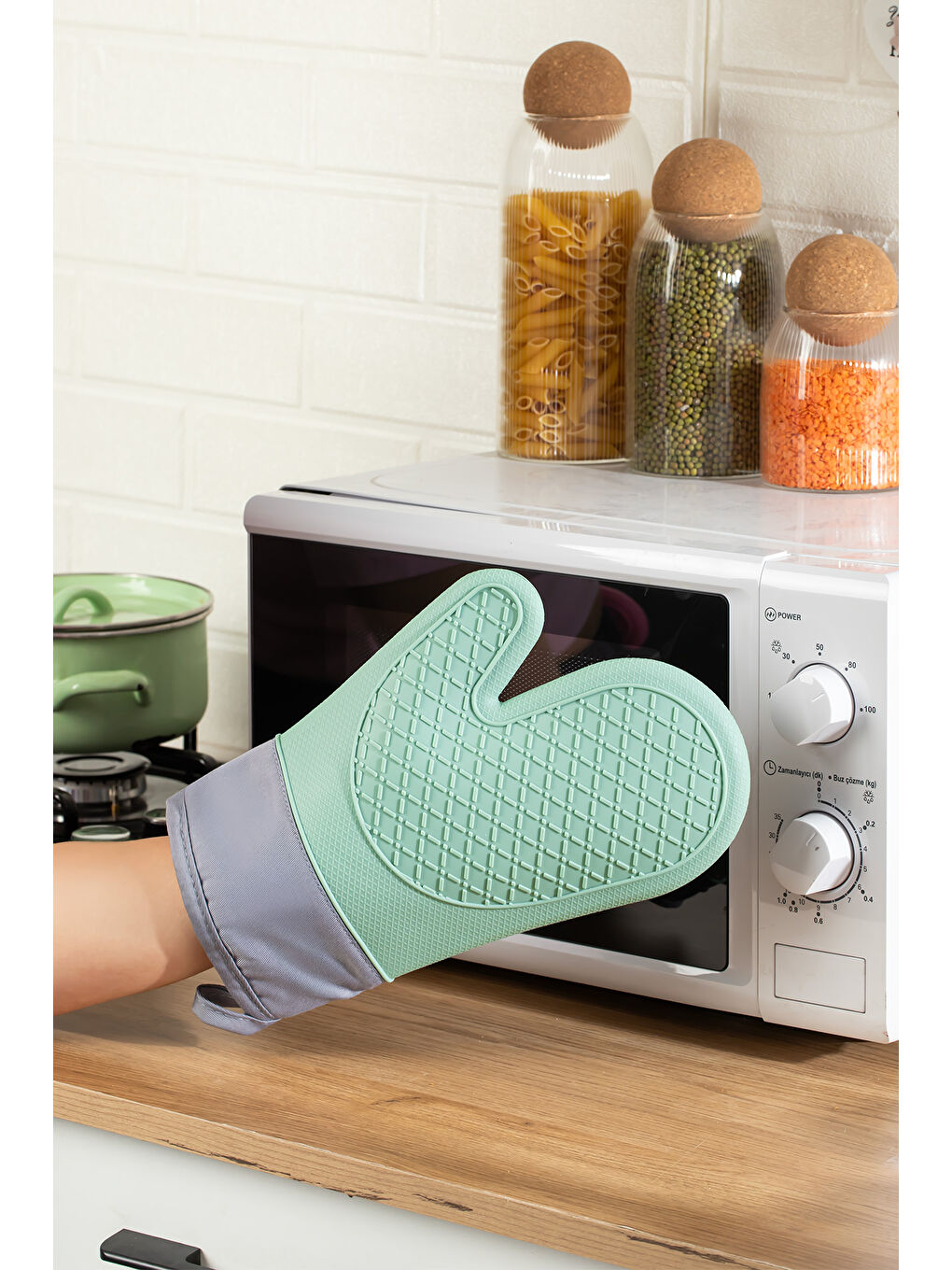 3137-3 Silikon Yanmaz Yapışmaz Fırın Eldiveni Yeşil-2