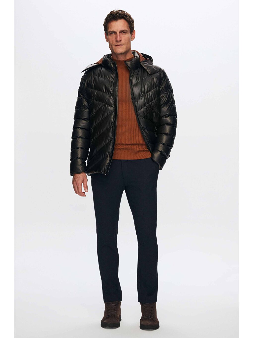 Slim Fit Kahverengi Rüzgar Geçirmez Su İtici Kışlık Mont-7