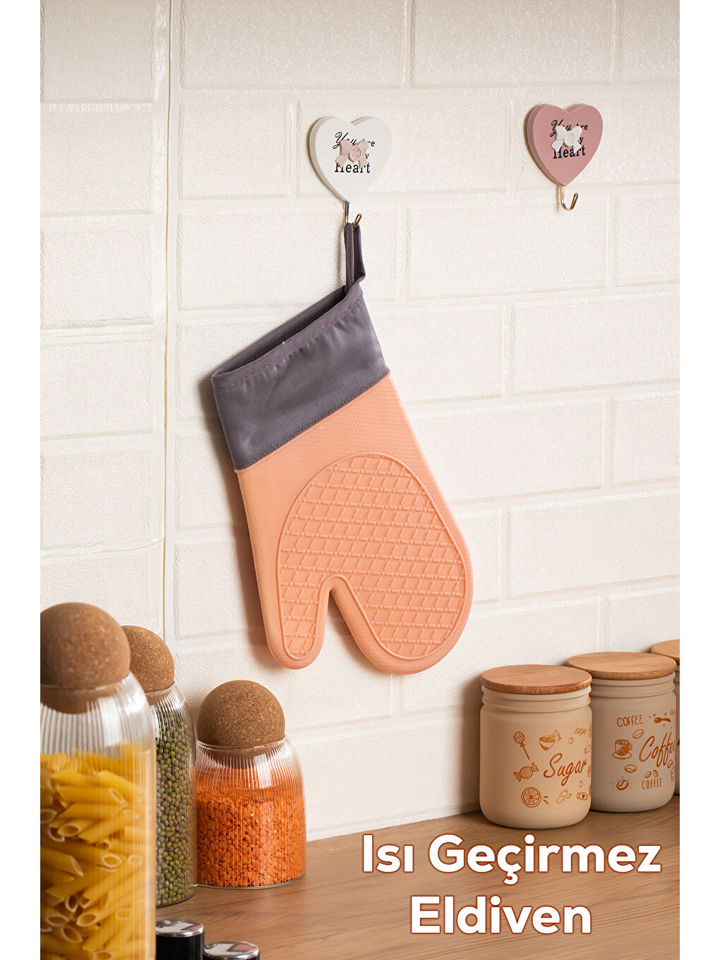 Pembe 3137-1 Silikon Yanmaz Yapışmaz Fırın Eldiveni Pudra