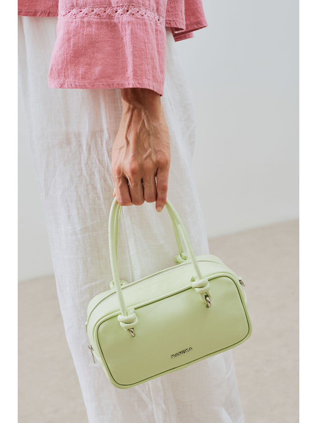 Yeşil Etre Bağlama Detaylı Bowling Çanta Ice Cream-4