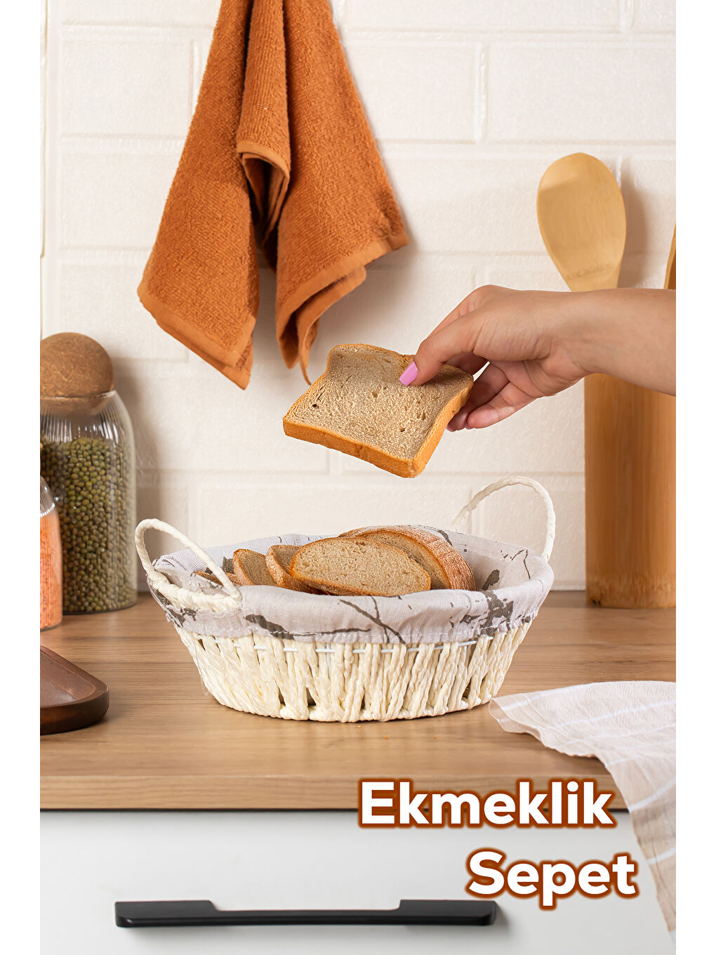 Mio-020 Hasır Görünümlü Kulplu Yuvarlak Ekmek Sepeti Beyaz 24,5cm