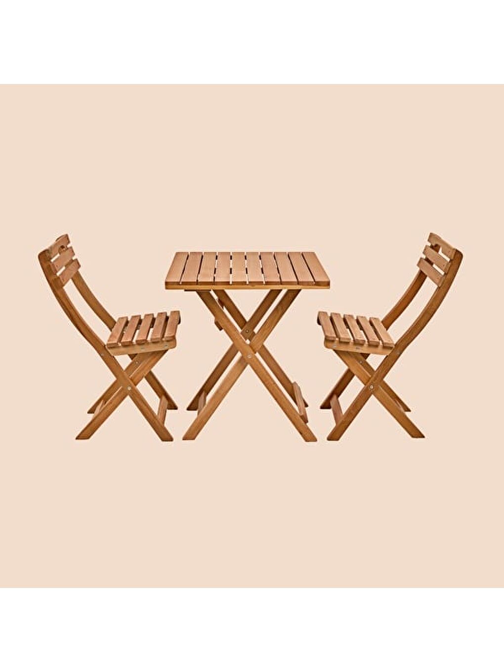 Kahverengi 2+1 Katlanır Kayın Ahşap Bistro Set - Meşe - 60x60 cm