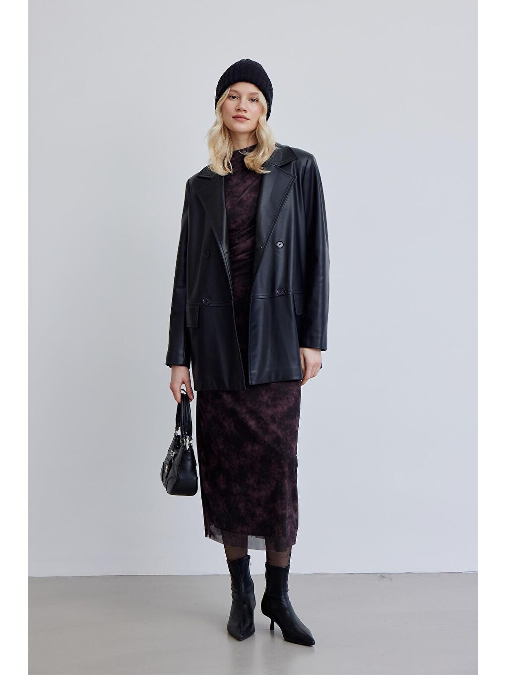 Desenli Tül Elbise Bordo-1