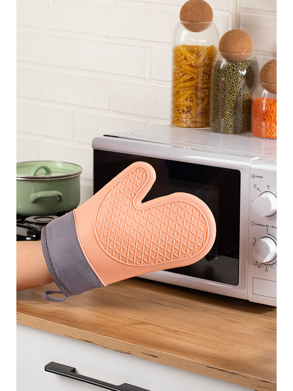 Pembe 3137-1 Silikon Yanmaz Yapışmaz Fırın Eldiveni Pudra-2