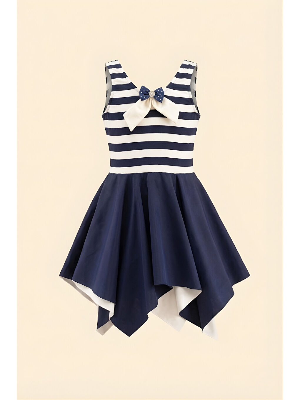 Lacivert Kız Çocuk Elbise Mayo-İç Mayolu ve Fiyonk Broşlu 3-12 Yaş 12597B-1