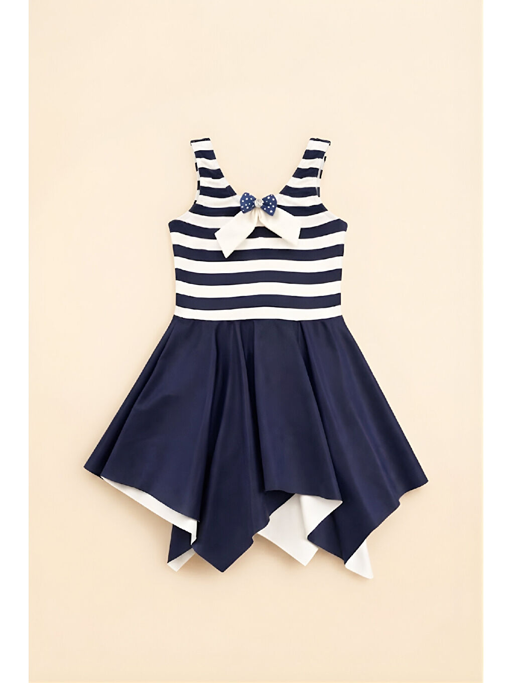 Lacivert Kız Çocuk Elbise Mayo-İç Mayolu ve Fiyonk Broşlu 3-12 Yaş 12597B-2
