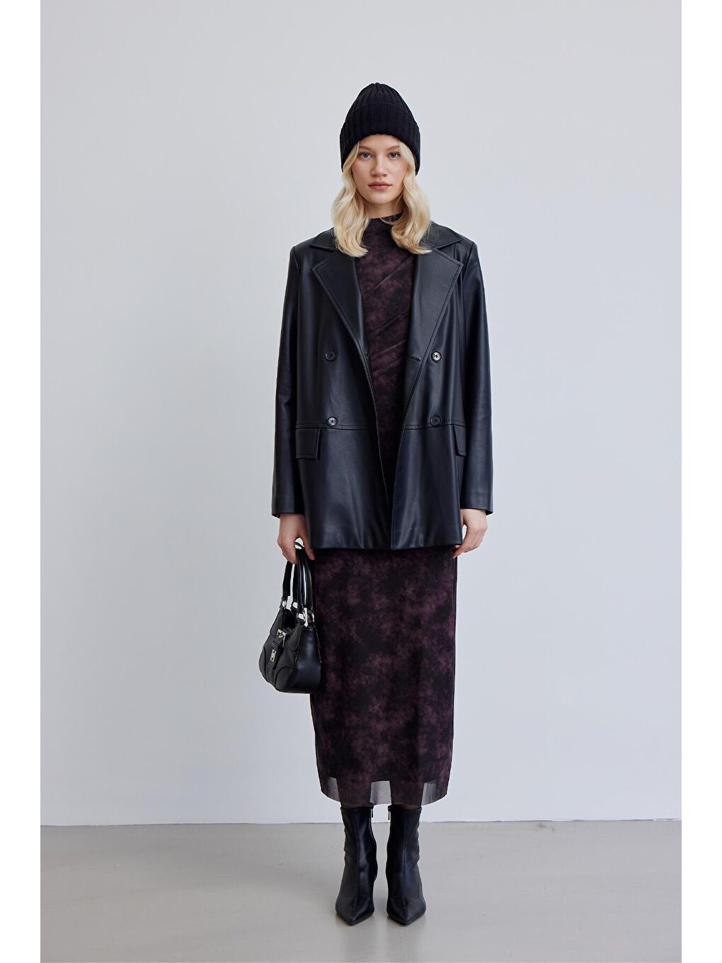 Desenli Tül Elbise Bordo-4