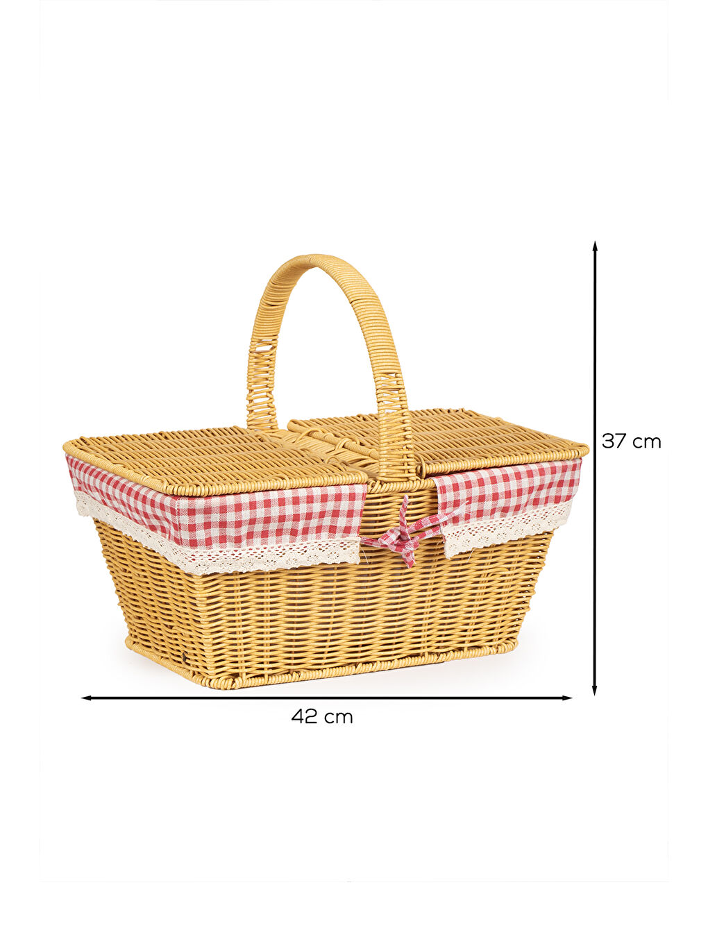 Kahverengi 2079 Dökdörtgen Hasır Görünümlü Piknik Sepeti Piknik Çantası 42x37cm-2