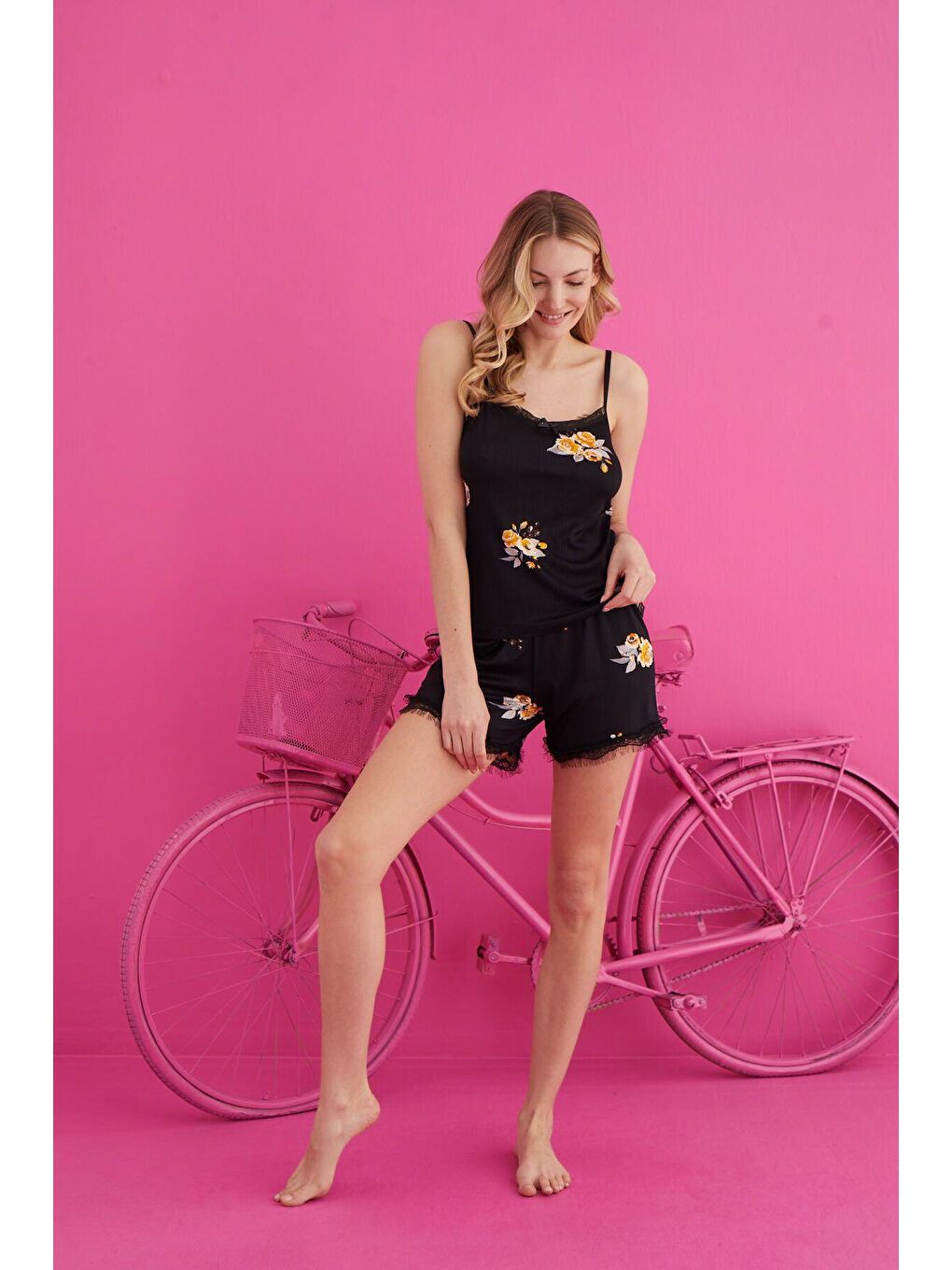 Siyah Pegasus İp Askılı Şort Takım 4097-7-1