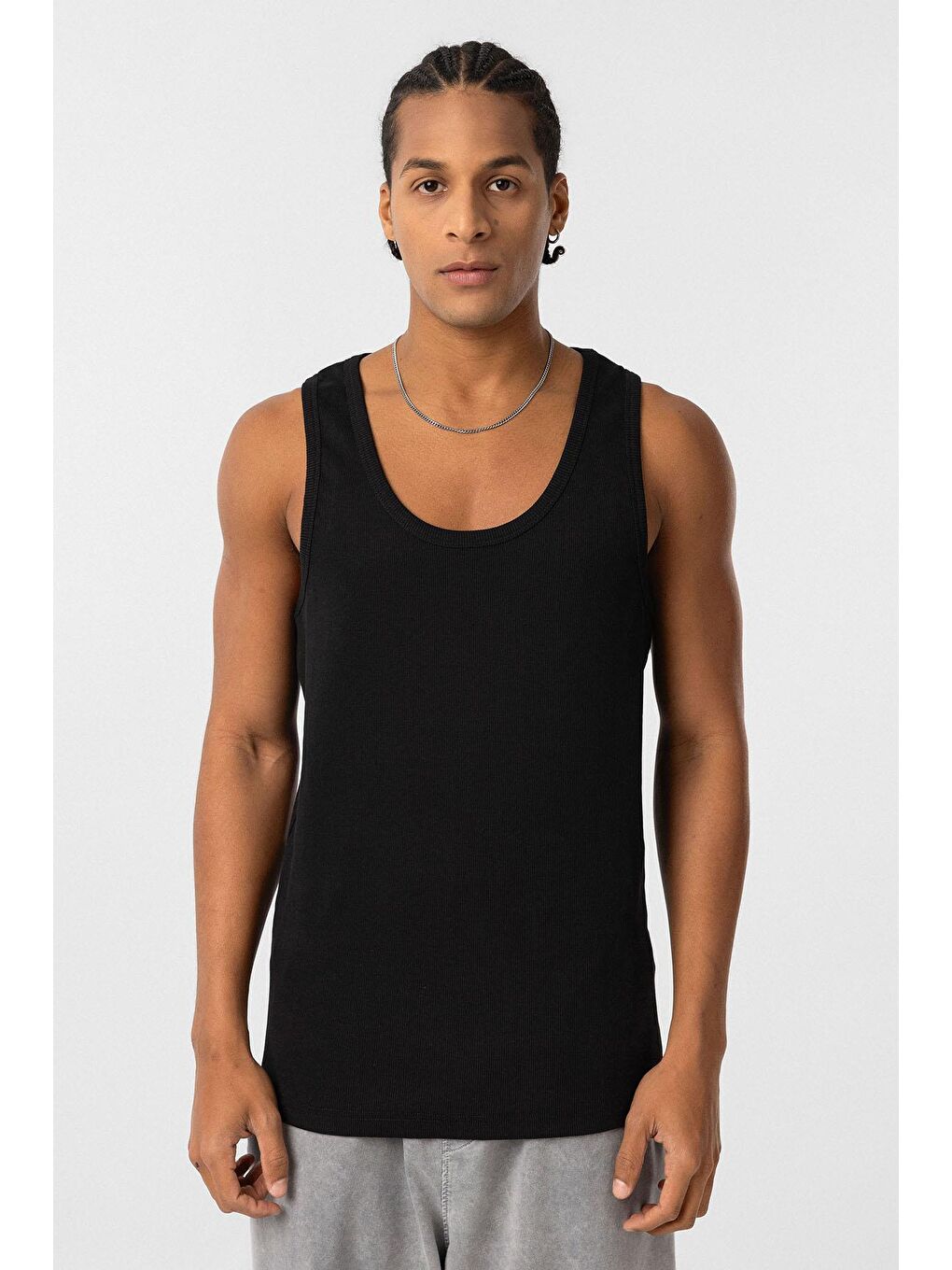 Yıkamalı Tank Top Kaşkorse Kolsuz Tişört Siyah-2