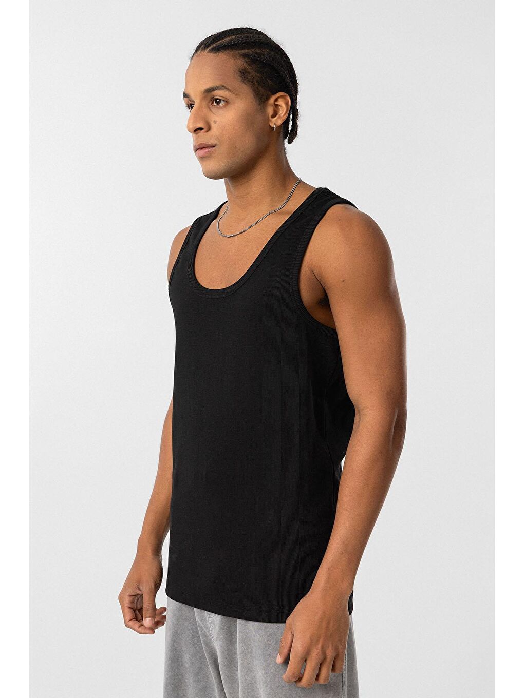 Yıkamalı Tank Top Kaşkorse Kolsuz Tişört Siyah-3