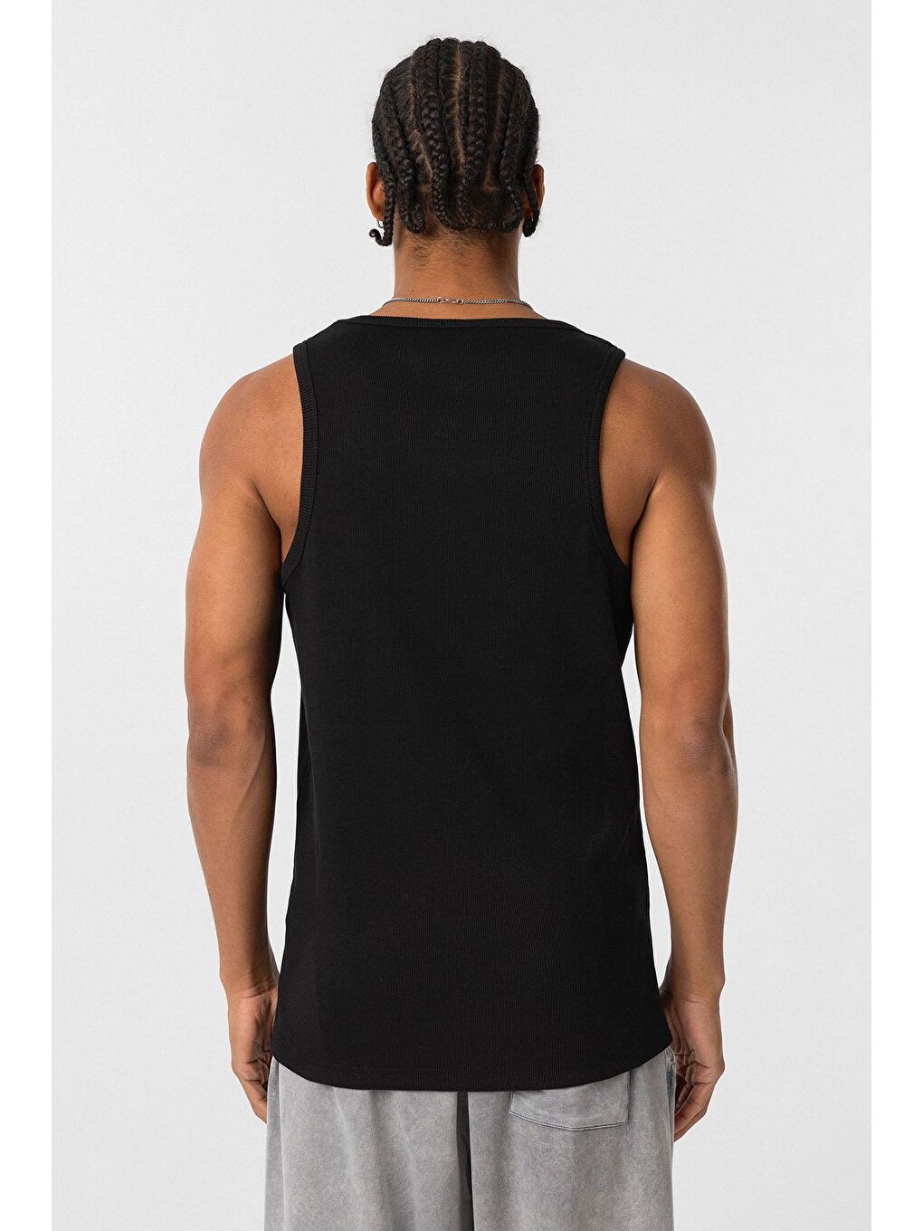 Yıkamalı Tank Top Kaşkorse Kolsuz Tişört Siyah-5