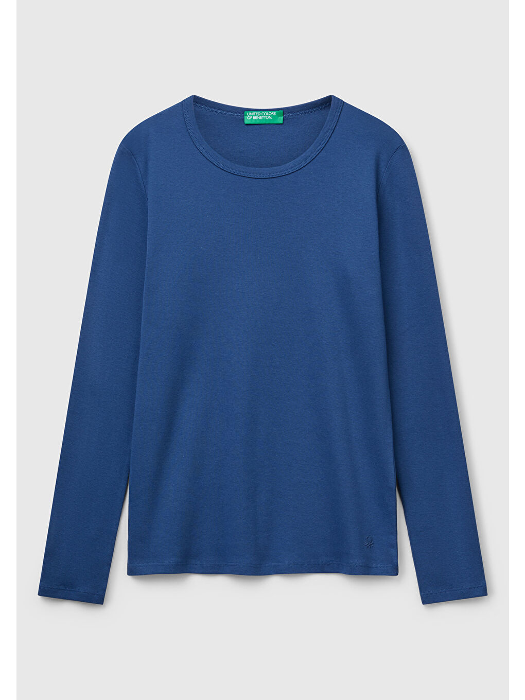 Kadın İndigo Mavisi Basic Bisiklet Yaka Uzun Kollu T-Shirt-1