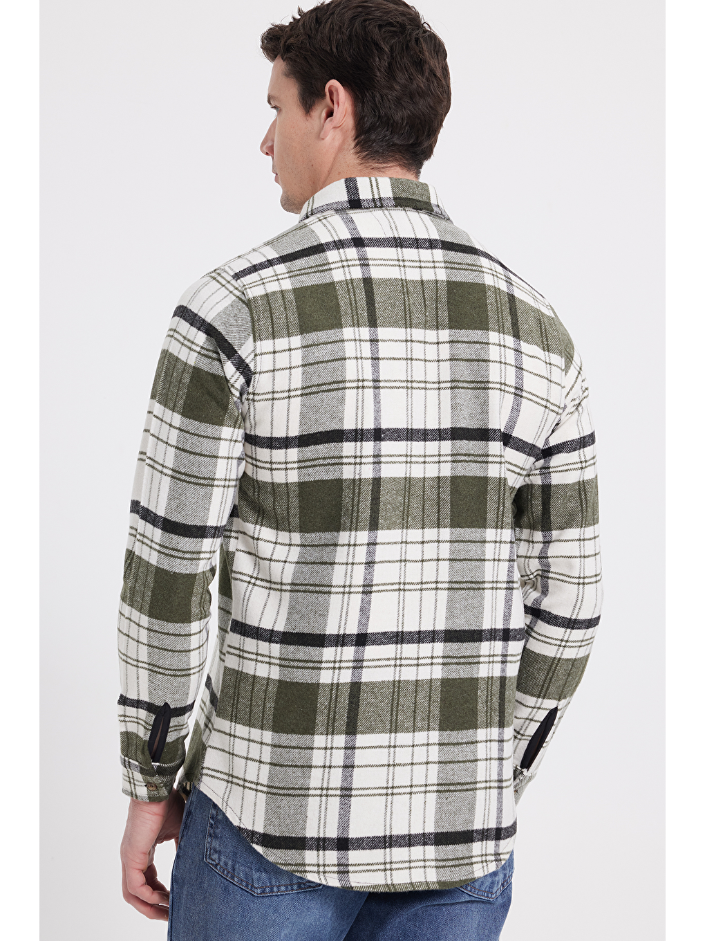 Haki Erkek Slim Fit Dar Kesim Kareli Kışlık Oduncu Gömlek-5