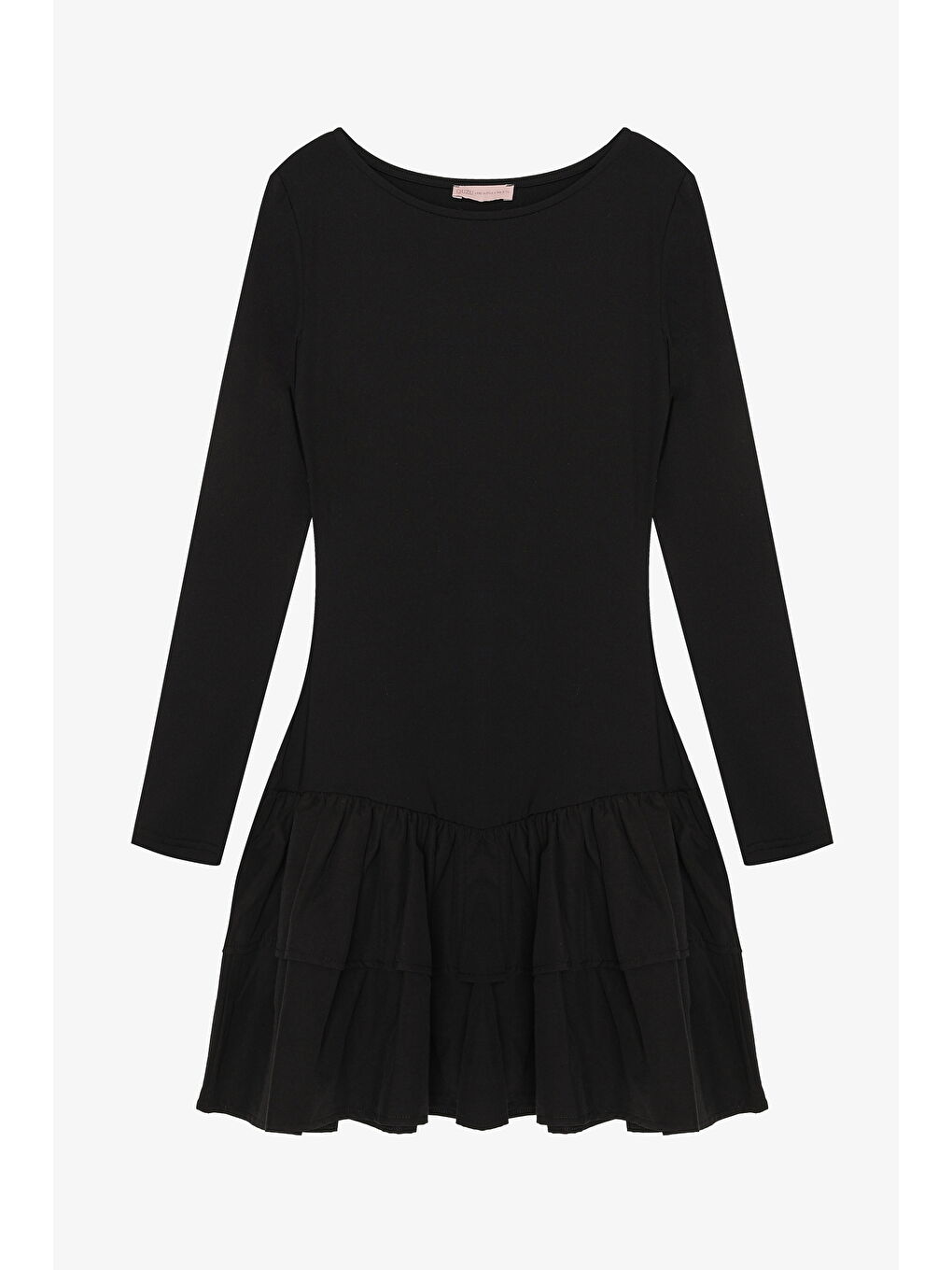 Katlı Fırfırlı Mini Elbise Siyah