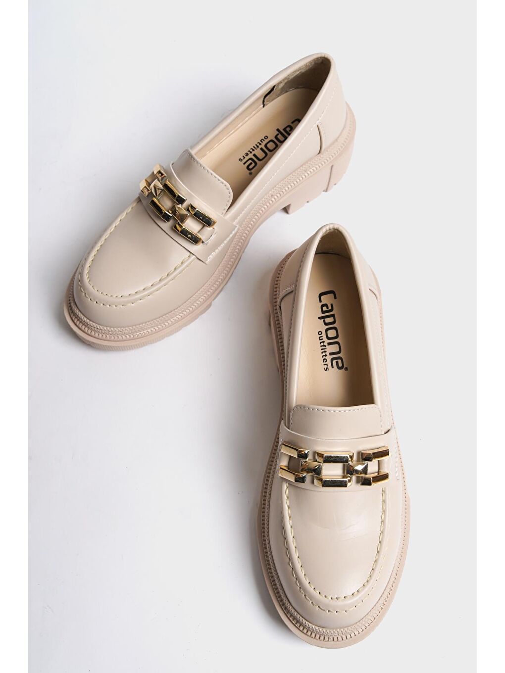 Bej Kadın Gold Toka Detaylı Loafer