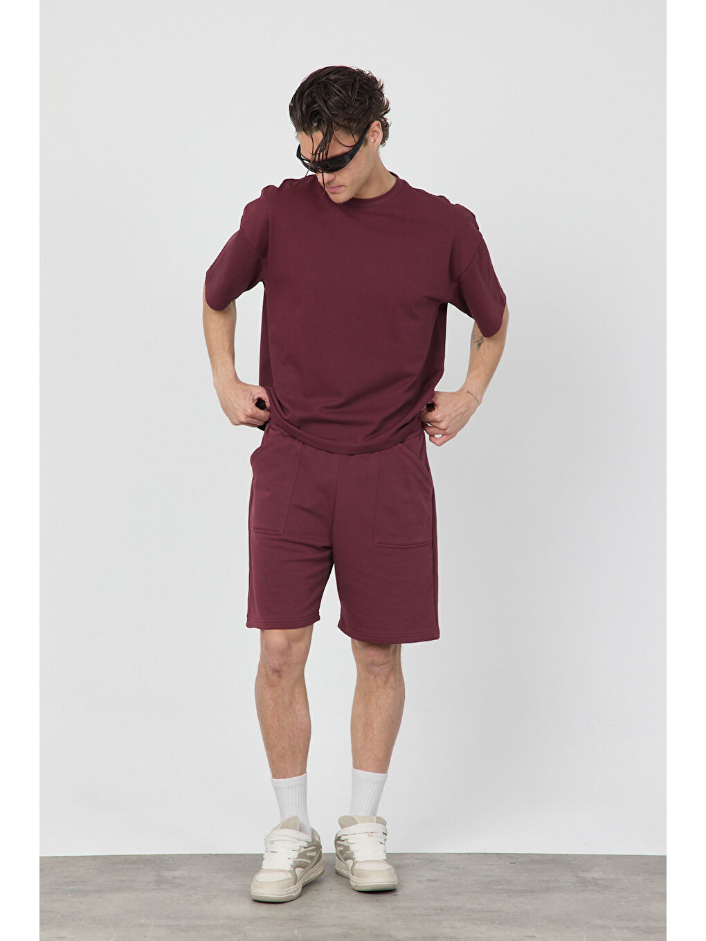 Bordo Oversize Şort-2