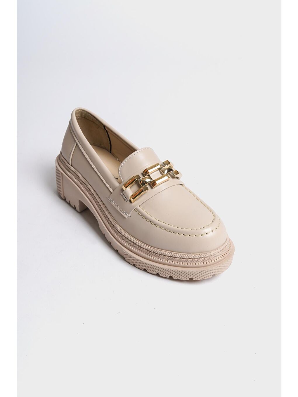 Bej Kadın Gold Toka Detaylı Loafer-2