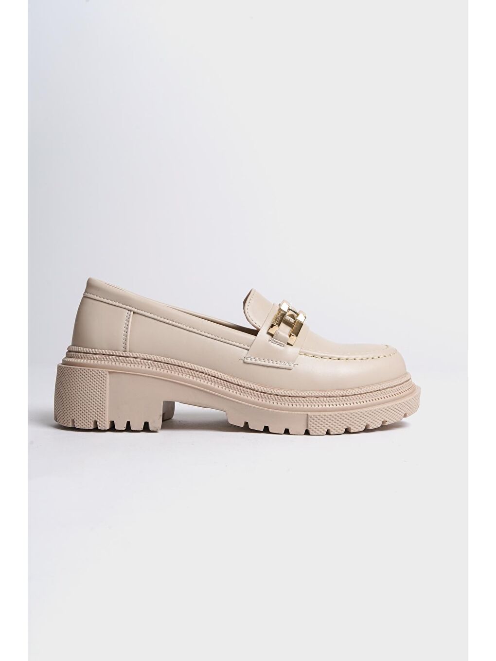 Bej Kadın Gold Toka Detaylı Loafer-3