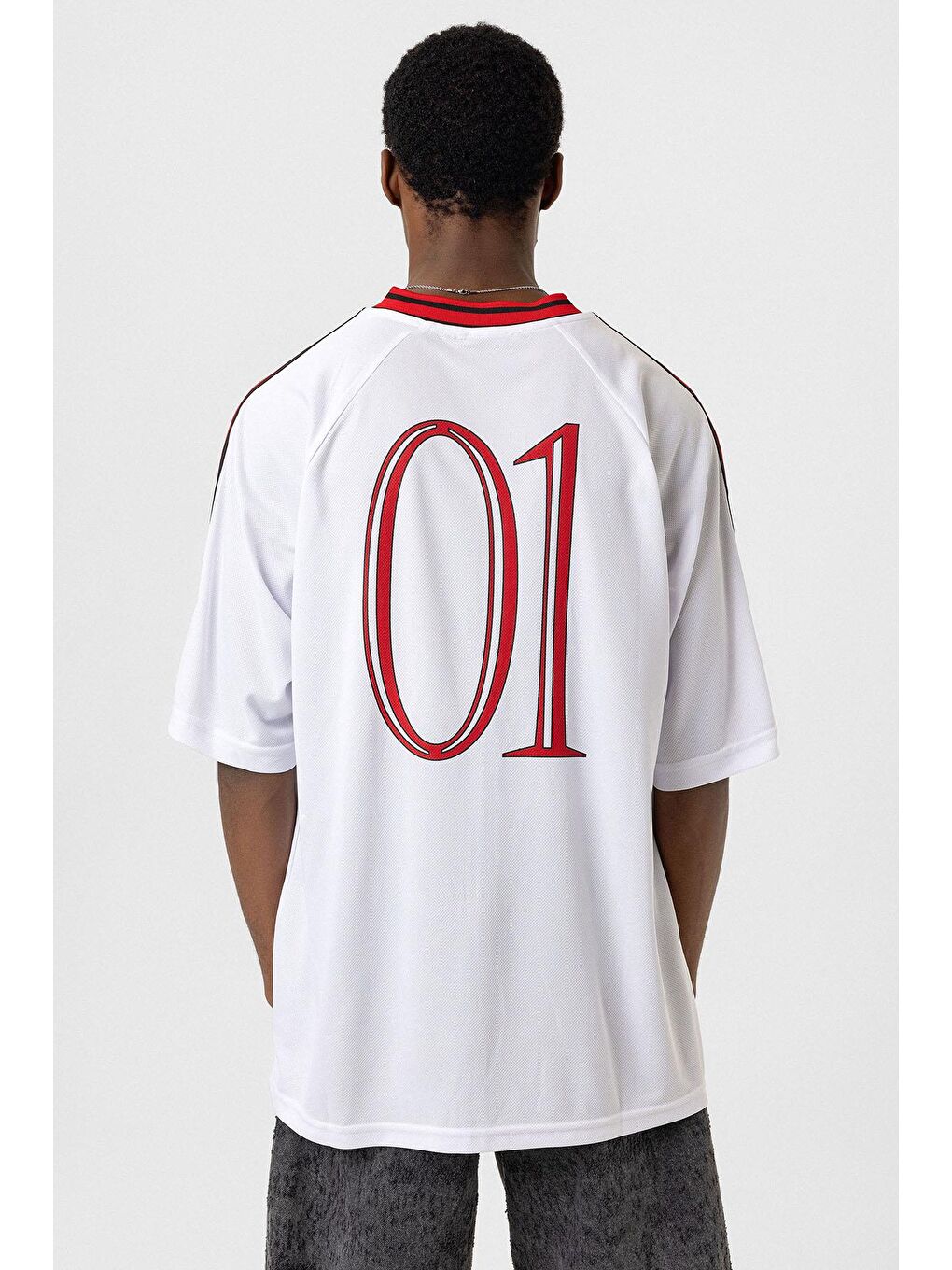 Baskılı Oversize Forma Tişört Beyaz-4