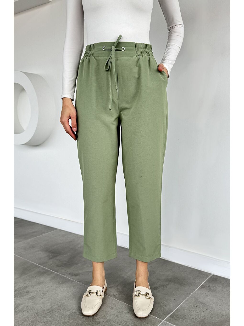 Yeşil Kadın Bel Lastikli Pantolon