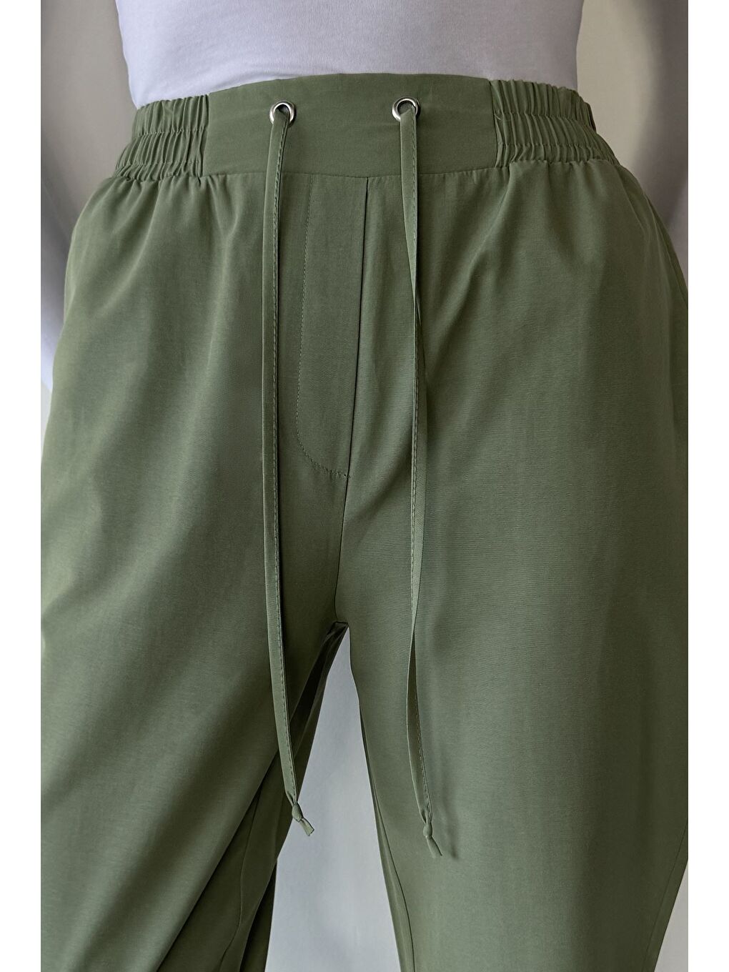 Yeşil Kadın Bel Lastikli Pantolon-3