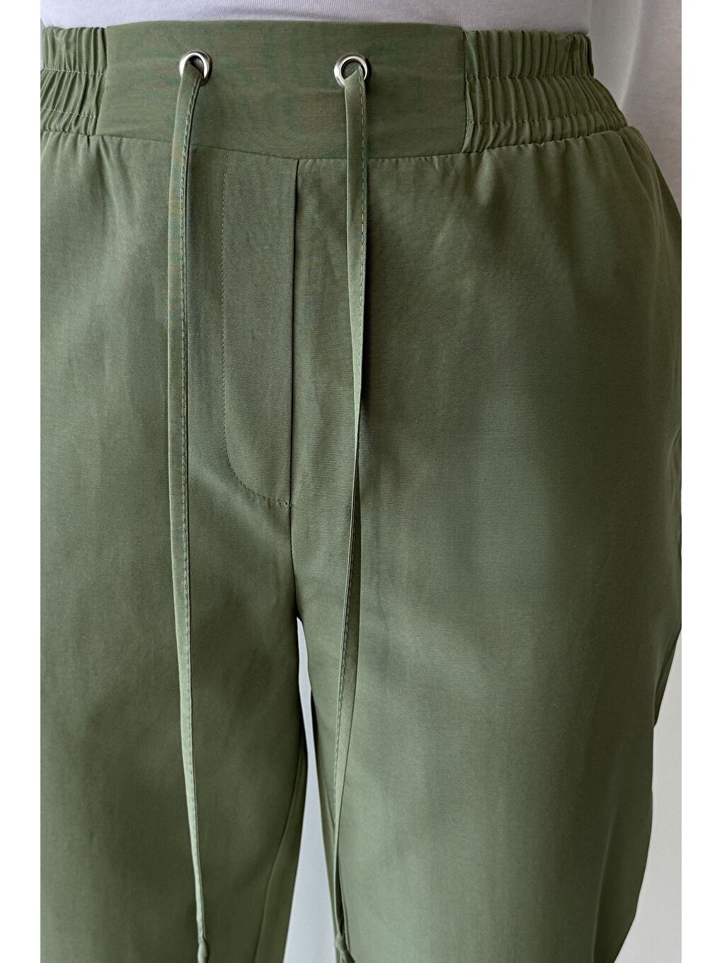 Yeşil Kadın Bel Lastikli Pantolon-4