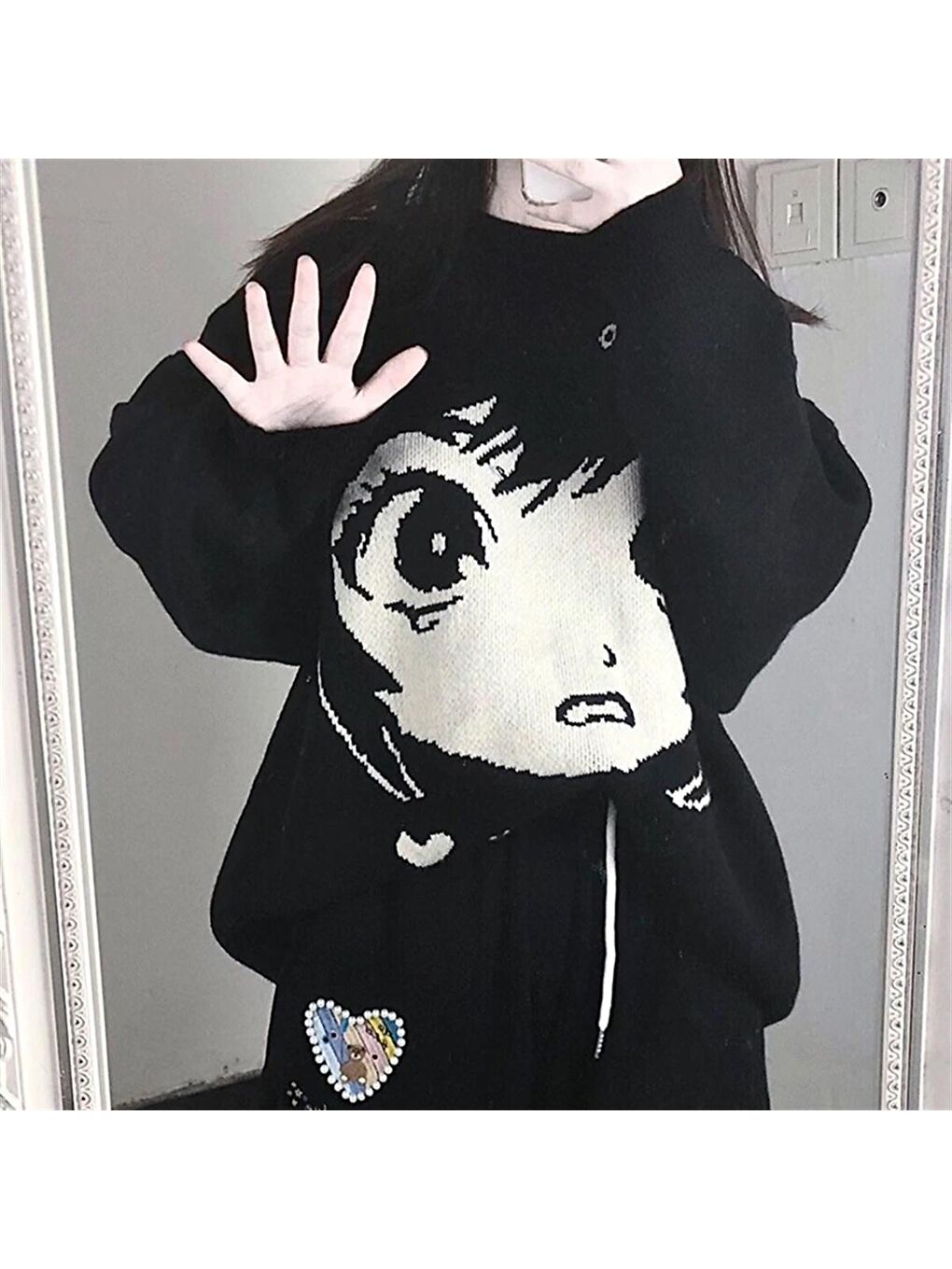 Touz Moda Siyah Anime Girl Harajuku Vintage Streetwear Unisex Siyah Kazak - 1