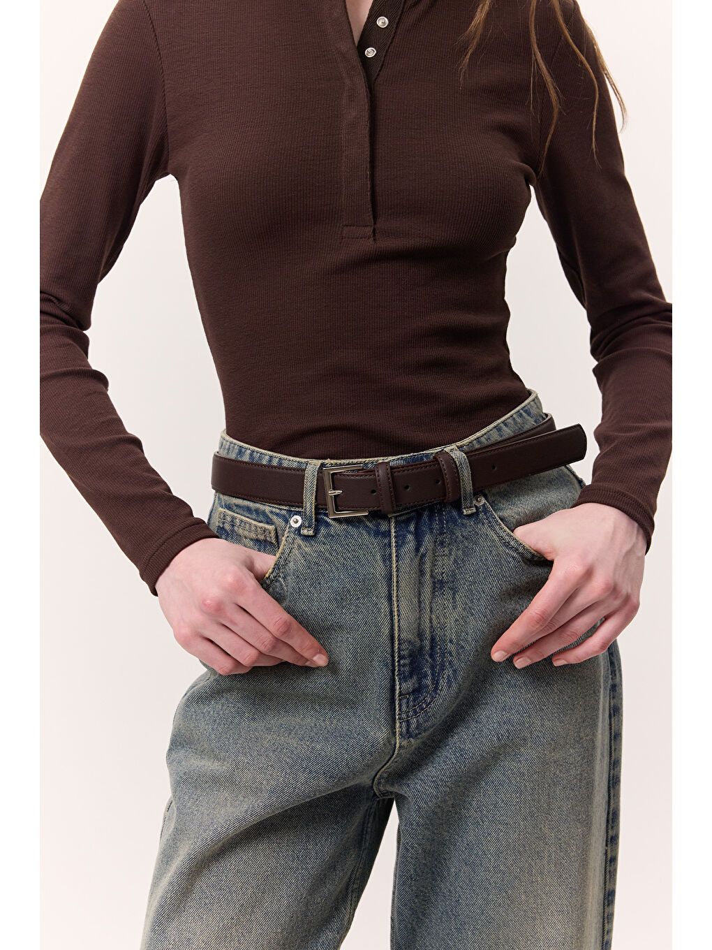 Kare Tokalı Kemer Kahverengi-3