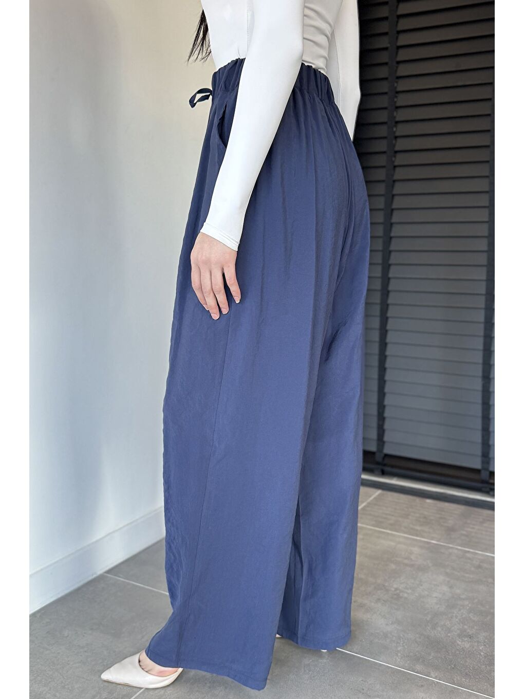 Lacivert Perry Kadın Bel Lastikli Bol Kesim Pantolon-3