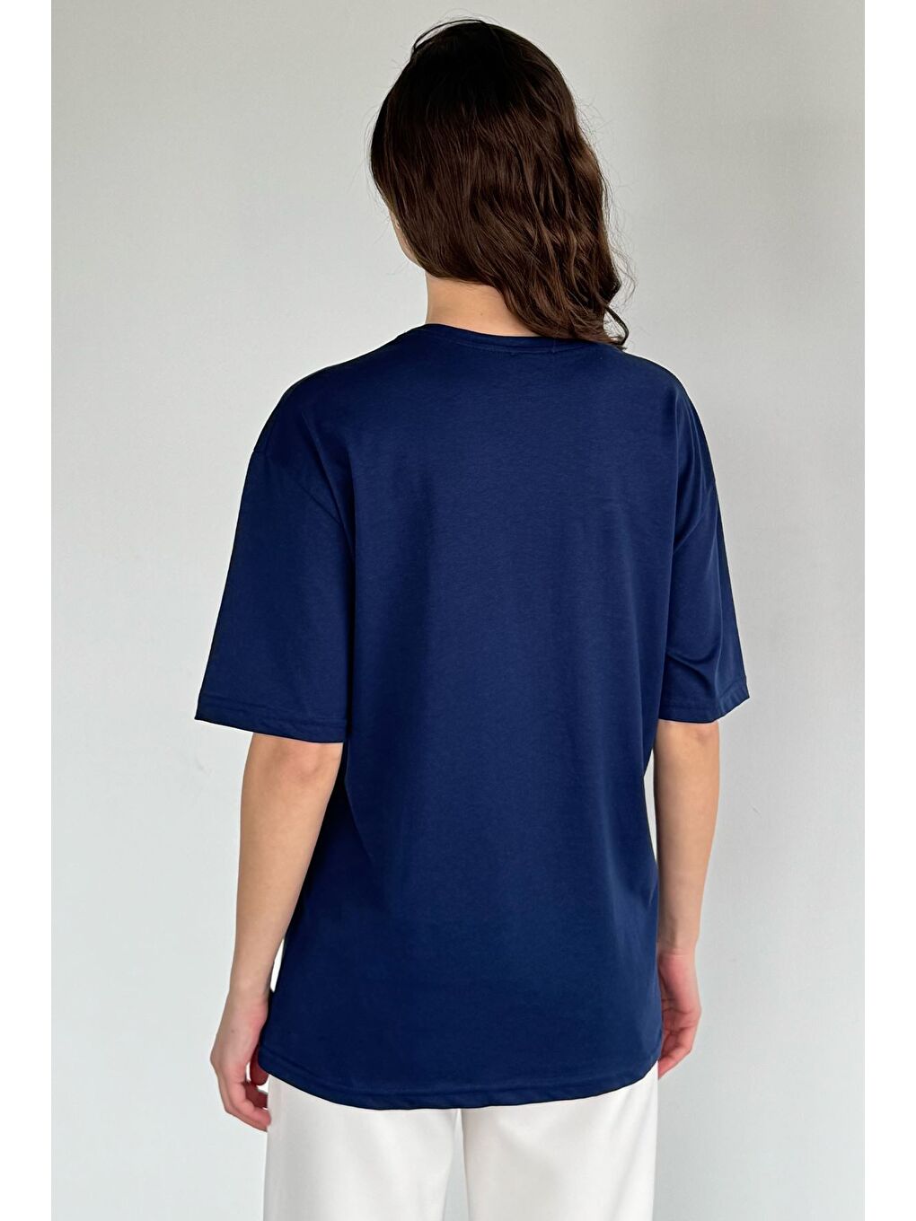 Lacivert Oversize Basıc Tişört-1