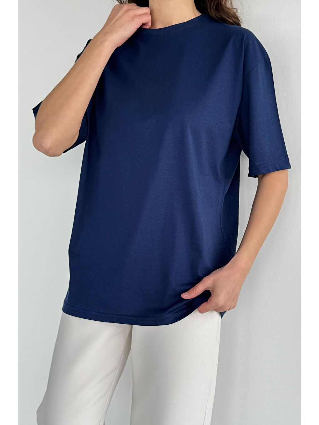 Lacivert Oversize Basıc Tişört-2