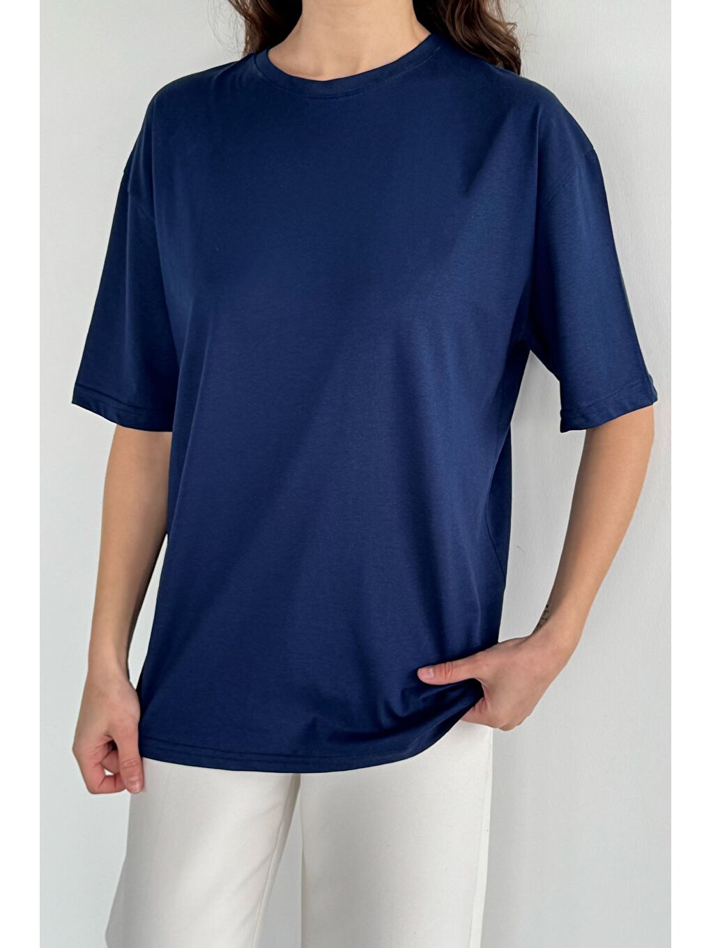 Lacivert Oversize Basıc Tişört-3