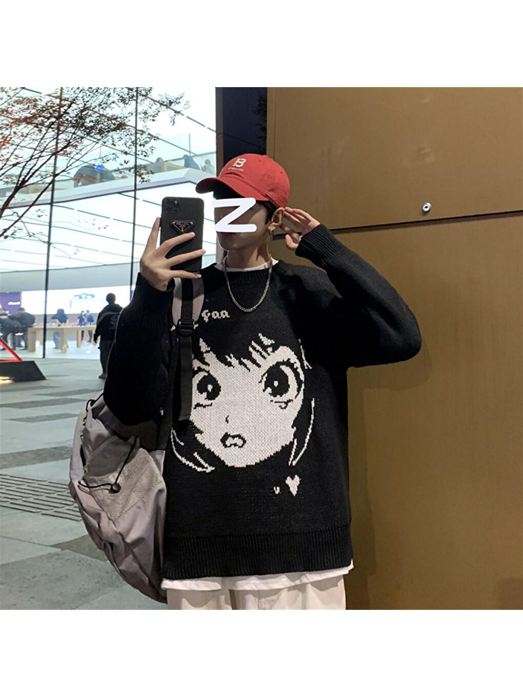 Touz Moda Siyah Anime Girl Harajuku Vintage Streetwear Unisex Siyah Kazak - 5