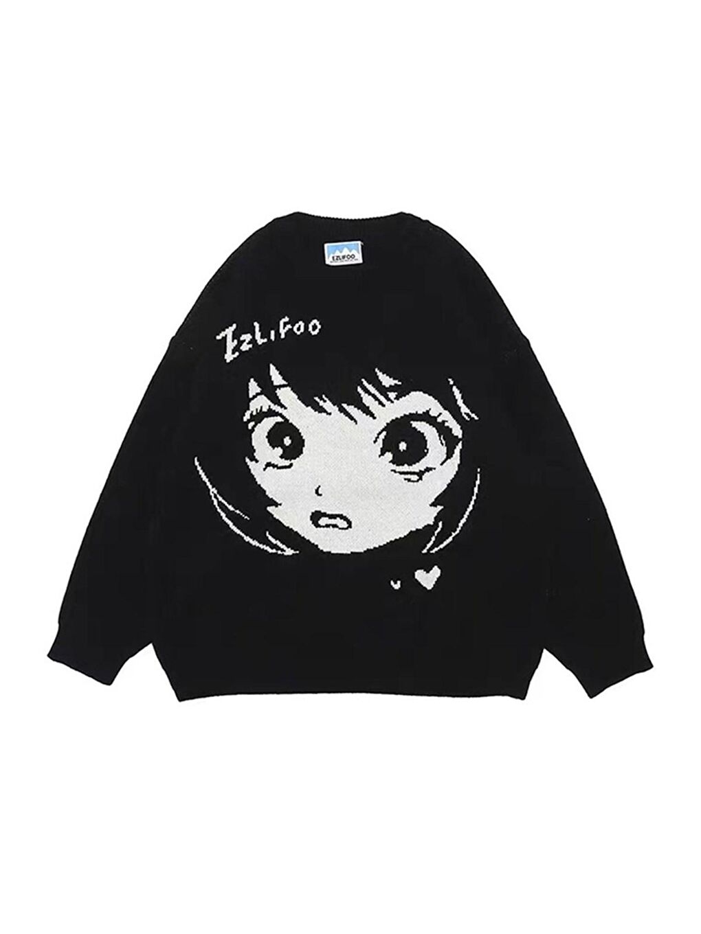 Touz Moda Siyah Anime Girl Harajuku Vintage Streetwear Unisex Siyah Kazak - 6