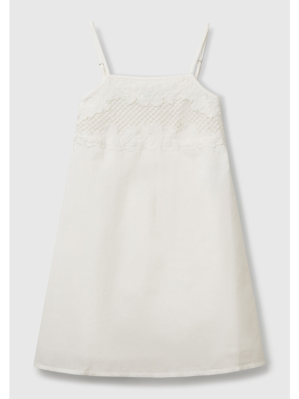 Kız Çocuk Beyaz Üstü İşleme Detaylı Pileli Ayarlanabilir Omuz Askılı Elbise