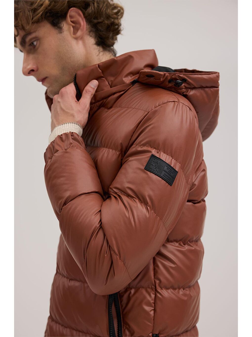 Kahverengi Taba Regular Fit Kapüşonlu Şişme Kışlık Mont-2