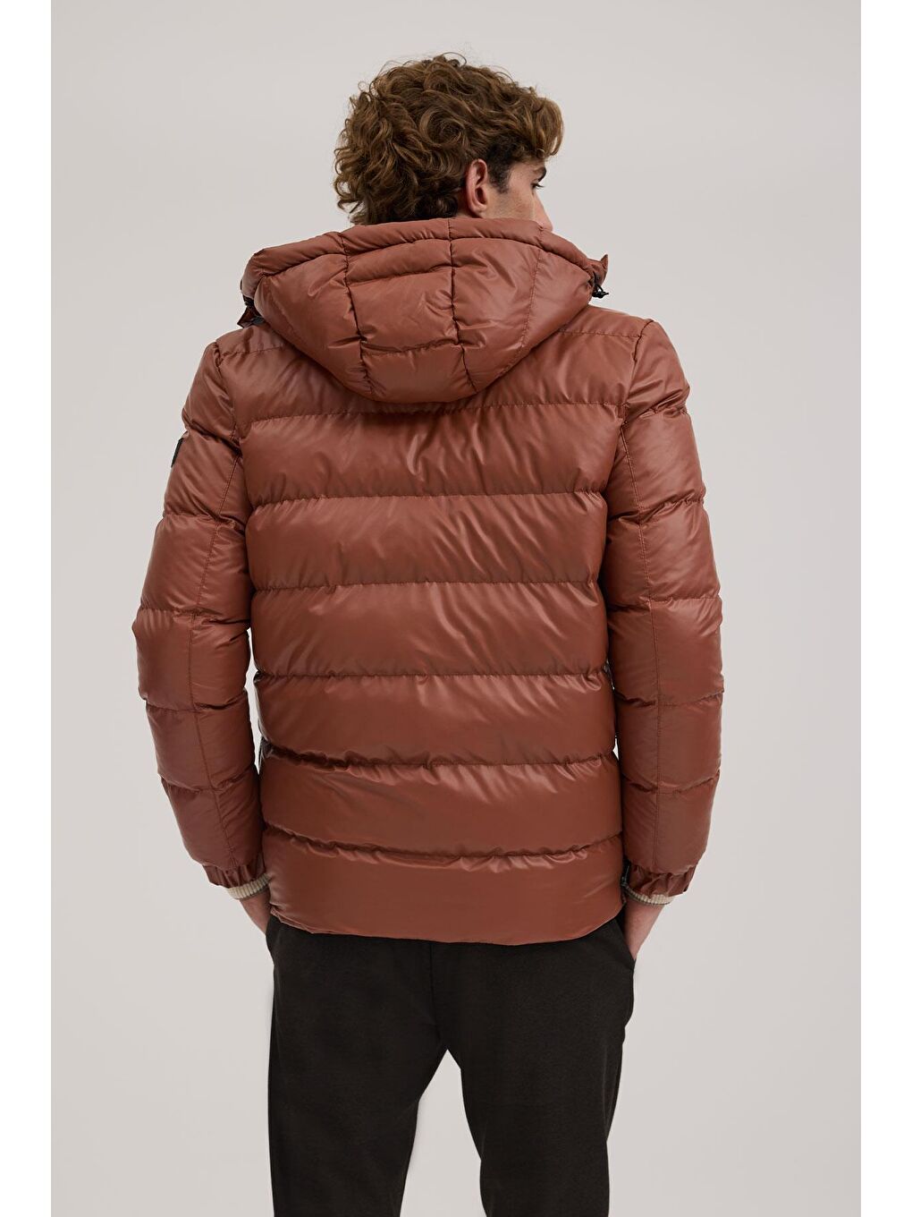 Kahverengi Taba Regular Fit Kapüşonlu Şişme Kışlık Mont-3
