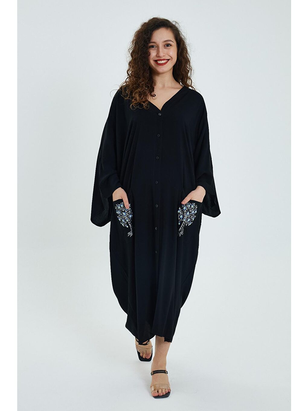 Siyah Kadın Desenli Elbise