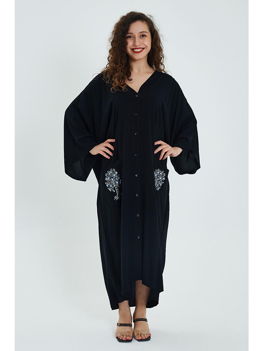 Siyah Kadın Desenli Elbise-1