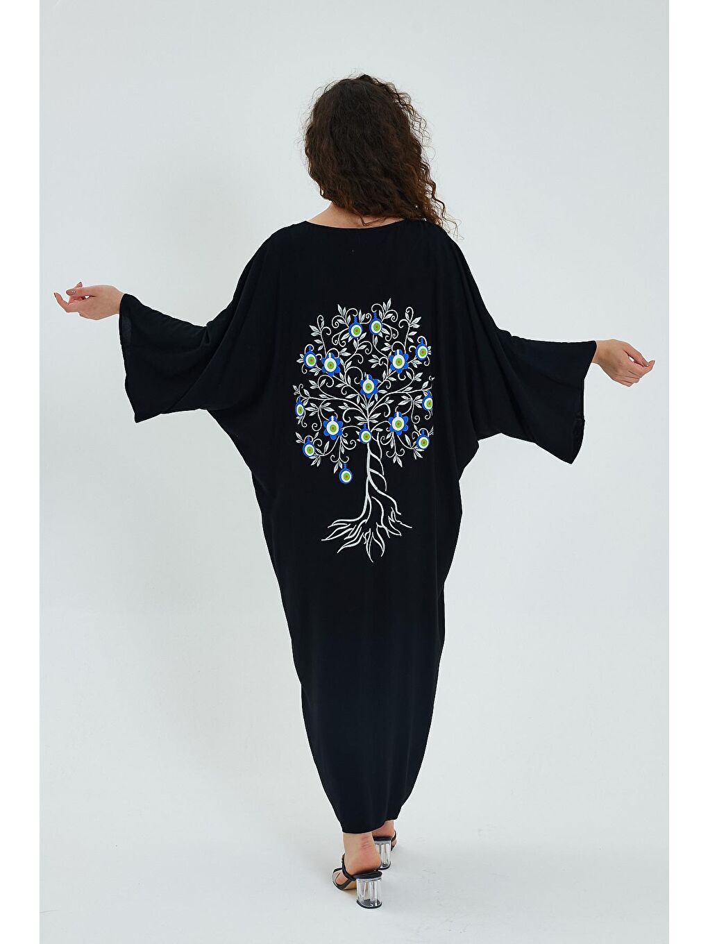 Siyah Kadın Desenli Elbise-3