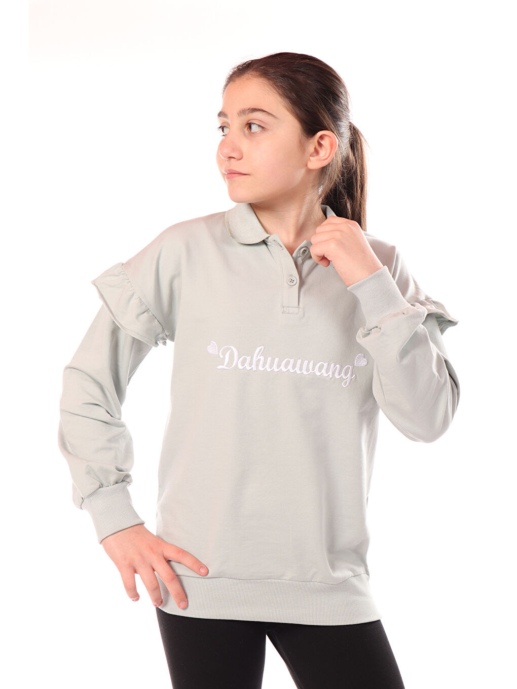 Toontoykids Yeşil Kız Çocuk Nakışlı Sweatshirt