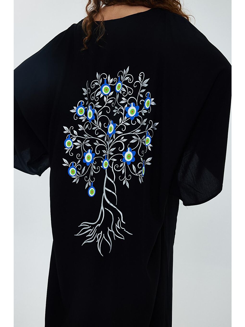 Siyah Kadın Desenli Elbise-4