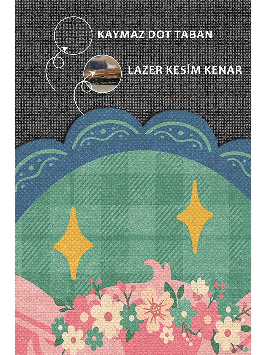 Pembe Modern Dekoratif Halı – Makinada Yıkanabilir, Kaymaz Taban, İnce Lazer Kesim Halı-3