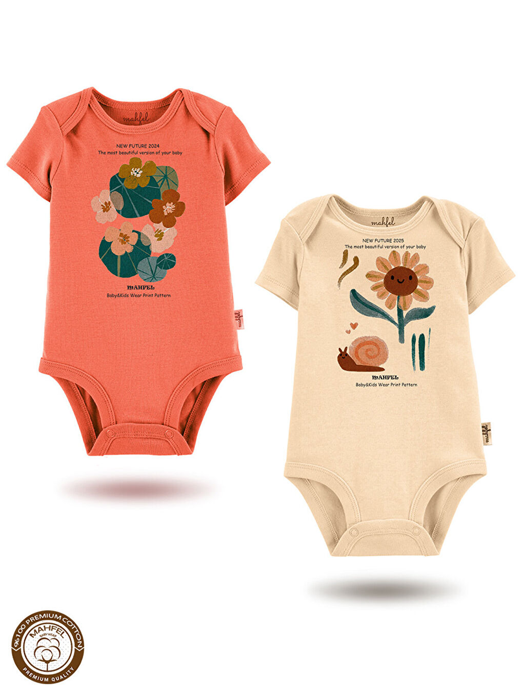 Pembe 2'Li %100 Pamuklu Organik Baskılı Kısa Kollu Çıtçıtlı Bebek Body Zıbın 748-749