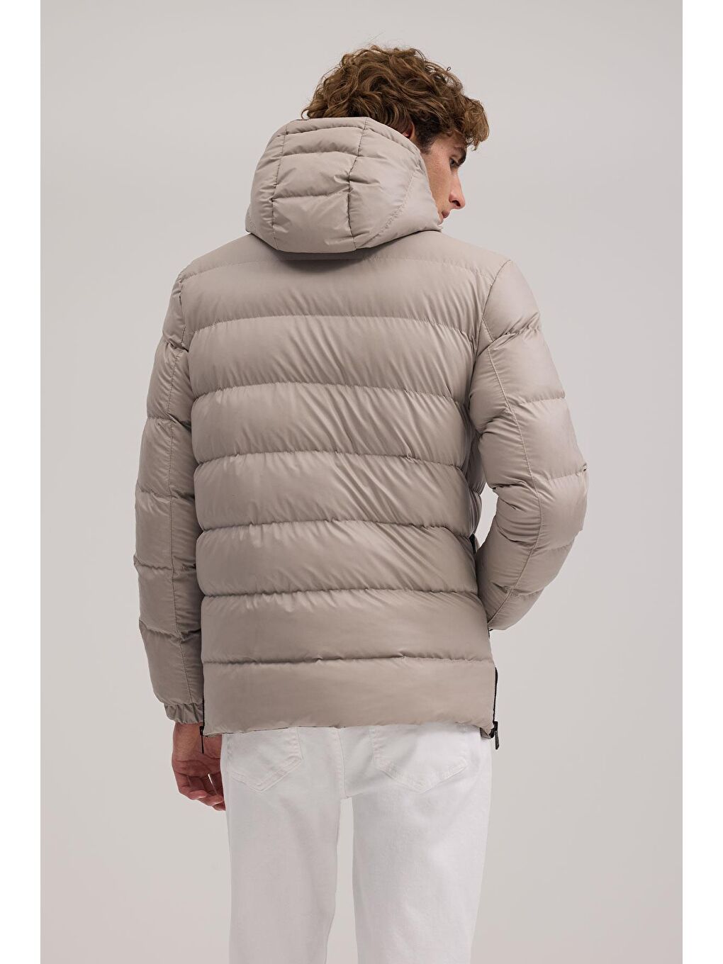 Bej Taş Regular Fit Kapüşonlu Şişme Kışlık Mont-3