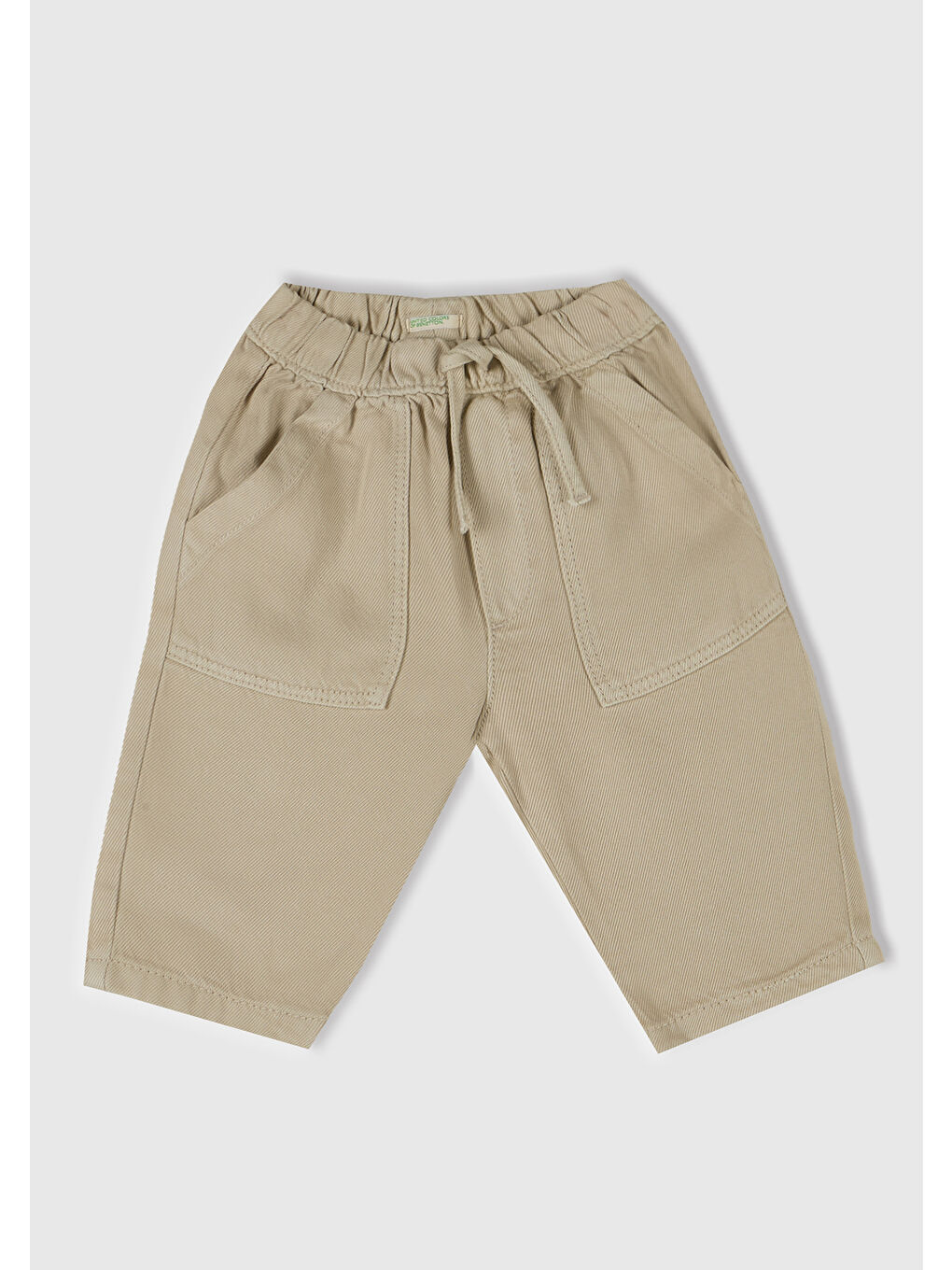 Bebek Ekru Logo Detaylı Beli Lastikli Büzgü İpli Yama Cepli Pantolon