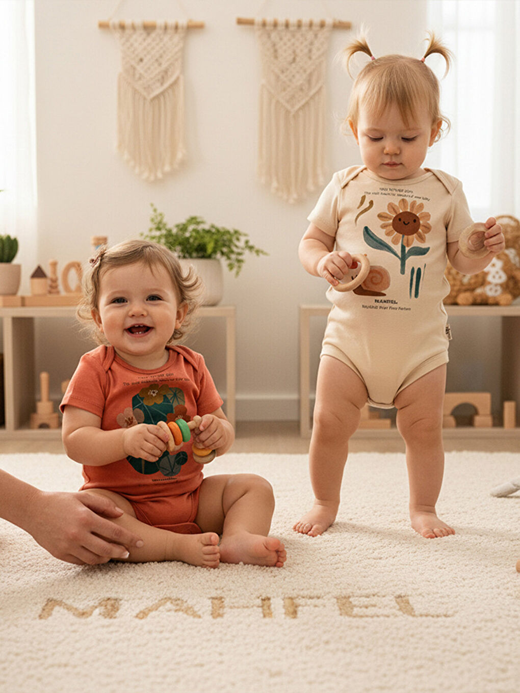 Pembe 2'Li %100 Pamuklu Organik Baskılı Kısa Kollu Çıtçıtlı Bebek Body Zıbın 748-749-1