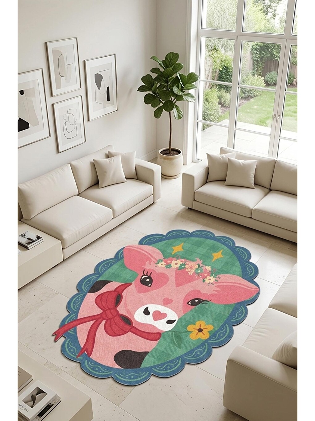 Pembe Modern Dekoratif Halı – Makinada Yıkanabilir, Kaymaz Taban, İnce Lazer Kesim Halı-1